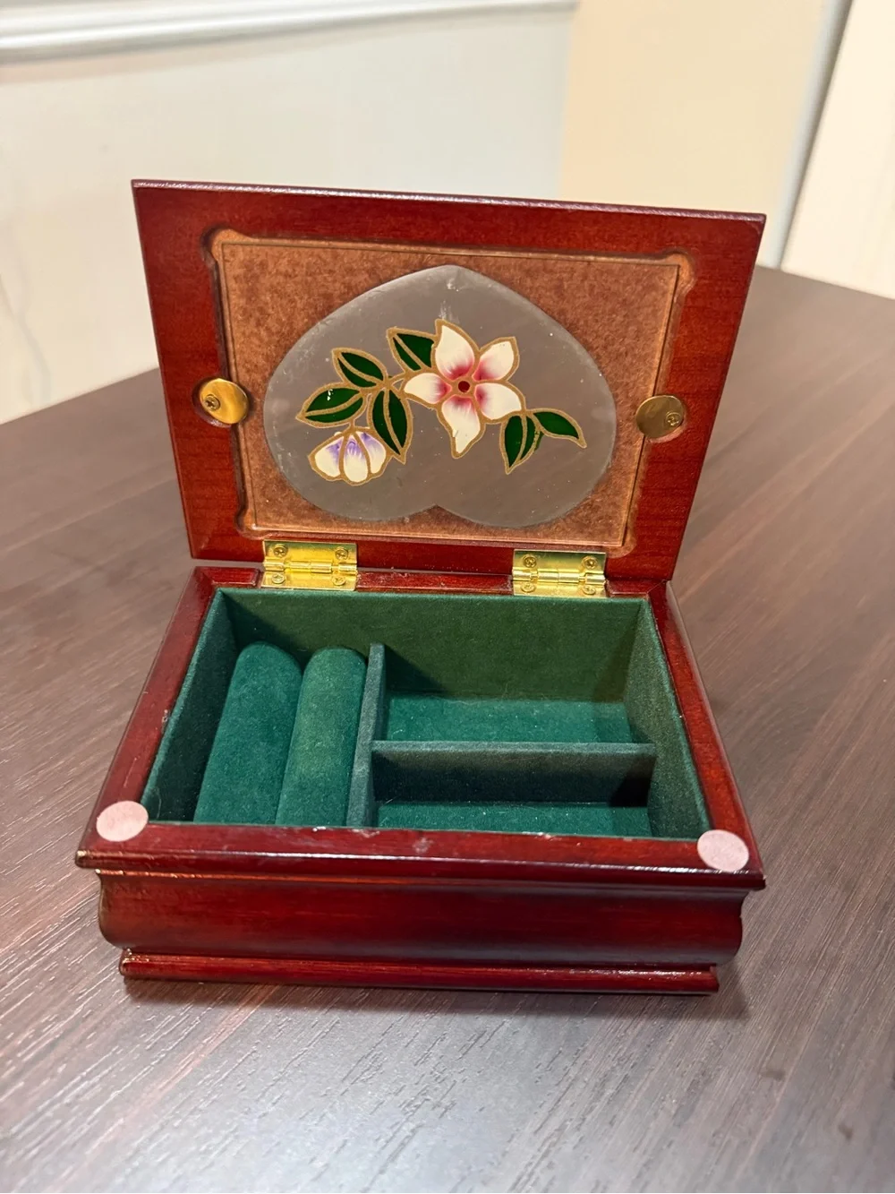 Heart-Shaped Floral Wooden Jewelry Box